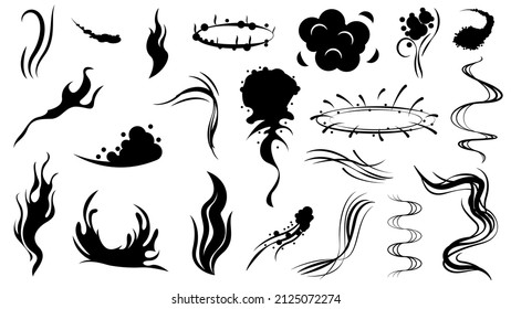 Set Black Simple Line Smoke Collection Doodle Elements Vector Design Style Sketch Isolated Illustration For Banner