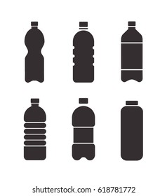 Set of black simple vector bottle icons isolated on white background