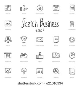 Set of black sketch business icons isolated on light background.