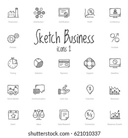 Set of black sketch business icons isolated on light background.