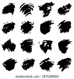 Set of black smears paint, ink brush strokes, brushes, lines. Dirty artistic grunge design elements. Vector 