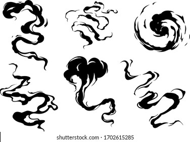 Set of black smoke, Japanese smoke, vector clipart smoke