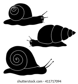Set of black snails. Drawing hand. 
