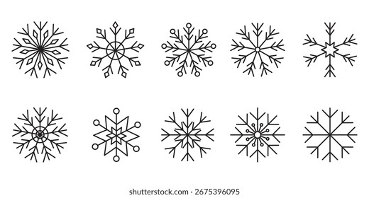 Set of black snowflake icons collection.