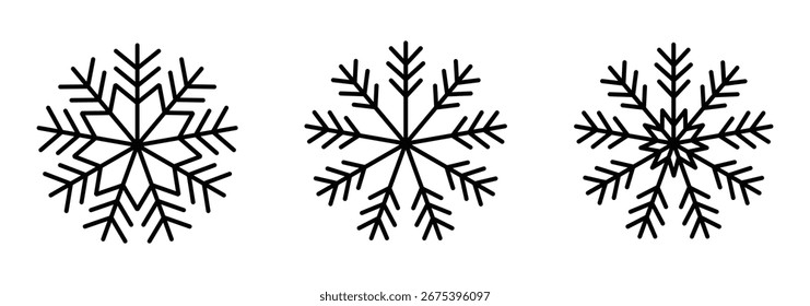 Set of black snowflake icons collection.