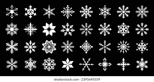 conjunto de invierno negro con copo de nieve aislado en fondo negro, nieve de Navidad, tormenta de nieve