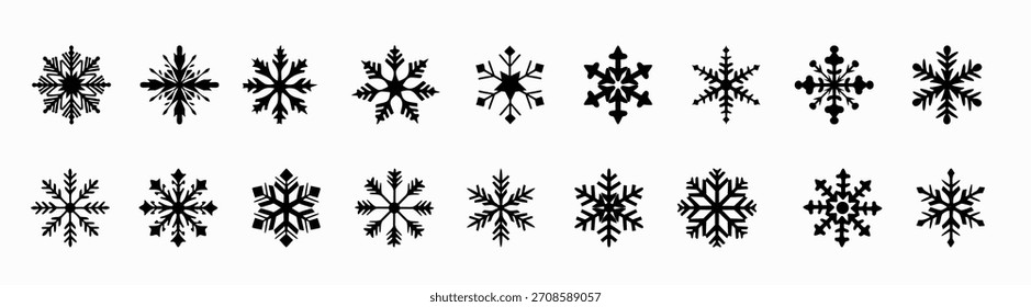 set of black snowflake winter isolated on black background, Christmas snow, snow storm