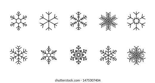 Set of black Snowflakes icons. Vector winter icons.