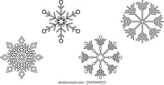 Definir flocos de neve pretos Intricely Detalhado Ilustração Vetor Perfeito para inverno temático Snow Design xmas projetos dezembro feriados conceito elementos alegre temporada