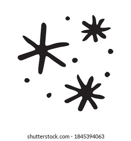 Set of Black Snowflakes isolated on white background. Line art, doodle, hand drawn. Xmas, New Year, winter elements of design and icons. Simple vector illustration