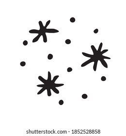 Set of Black Snowflakes isolated on white background. Line art, doodle, hand drawn. Xmas, New Year, winter elements of design and icons. Simple vector illustration