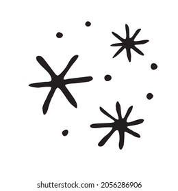 Set of Black Snowflakes isolated on white background. Line art, doodle, hand drawn. Xmas, New Year, winter elements of design and icons. Simple vector illustration