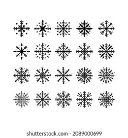 Set of black snowflakes isolated on white. Hand drawn snowflakes. Winter collection. Vector elements of design. 