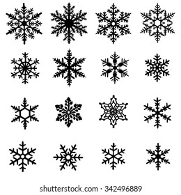 Set of black snowflakes isolated on white background