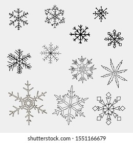 Set black snowflakes. Set new year. Collection