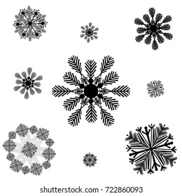 set of black snowflakes on a white background
