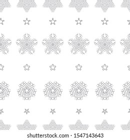 Set of black snowflakes vector lines and seamless borders isolated on white background. Snow element collection with ethnic endless ornaments for Christmas seamless design