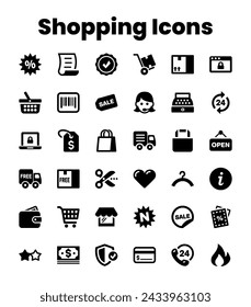 Set Black Solid Shopping Icons 