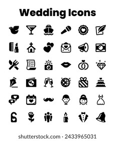 Set Black Solid Wedding Icons