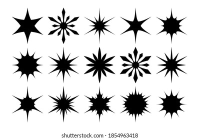 Satz schwarzer Funkeln. Sterne. Vektorgrafik.