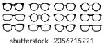 Set black spectacles. Eyeglasses and sunglasses collection vector illustration. Vintage, classic and modern style glasses rim silhouette. Stylish male and female optical accessories isolated.