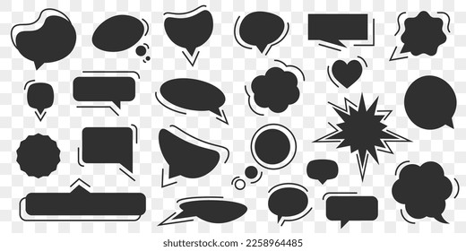 Set of black speech bubble shapes. Blank message cloud collection