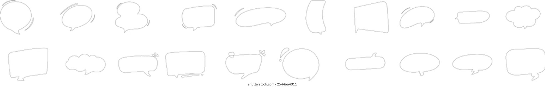 Conjunto de bolhas de fala pretas em várias formas, incluindo desenhos redondos, retangulares e em forma de nuvem. Ideal para quadrinhos, projetos de design ou conteúdo visual.