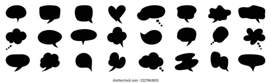 Set of black speech bubble vector on white background. Dialog, talk, speech, think, cloud, speech balloon vector in various organic shape. Design suitable for comic text, sticker, banner, chat icon.