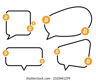 Juego de burbujas de habla negra con signo de bitcoin. Ilustración vectorial.