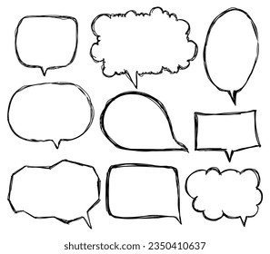 Setzen Sie schwarze Sprachblasen auf weißem Hintergrund. Chat-Feld oder Chat Vektor-Quadrat und doodle Nachricht oder Kommunikationssymbol Cloud spricht für Comics und minimaler Nachrichtendialog