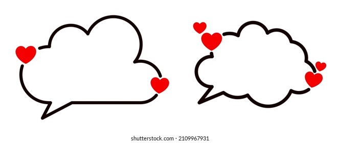Set of black speech bubbles with red hearts. Space for text. Wedding, birthday, Valentine's Day. Vector holiday illustration.
