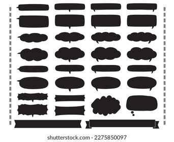 Reihe von schwarzen Sprachblasen in verschiedenen Formen