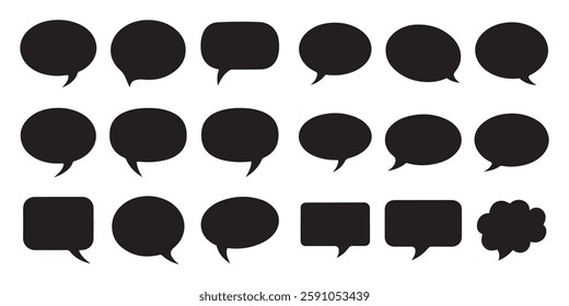 Set of Black Speech Bubbles in Various Shapes