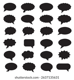 Set of Black Speech Bubbles, Various Speech Balloons Collection, Empty Thought Bubbles Set, Diverse Communication Icons, Comic Dialogue Bubbles