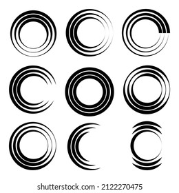 Set of black Speed lines in circle form. Design element for frame or logo.
