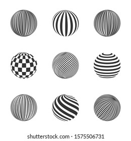 Set black sphere isolated on white background, vector illustration.