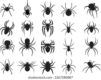 set of black spider Silhouette. set of black spider icons. Silhouette of black spider.