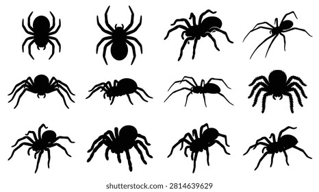 Set of black spider silhouettes