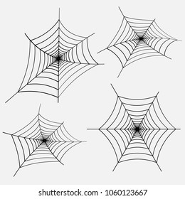 Set of black spider web on white background. Design element, icon. Vector.