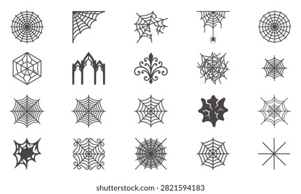 Set of black spiderweb vector icons for halloween and spooky gothic vector design 