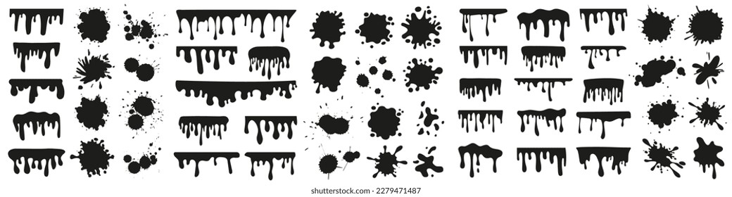 Set of black splash and drip liquid design elements