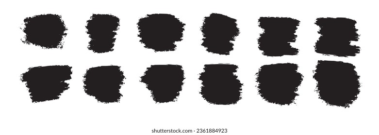 Conjunto de salpicaduras negras aisladas sobre fondo blanco. Decoración de fondo gráfico dibujado a mano. Ilustración del vector