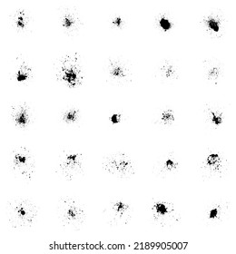 Set of black splash on white background, grunge ink blots and drops, high quality vector illustration.