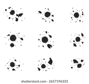 Set of black splash on white background. Grunge ink blots and drops. High quality manually traced vector illustration