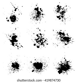 Set of black splash on white background vector illustration. Ink grunge splashes