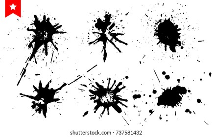 Set of black splashes, paint drops and ink stains