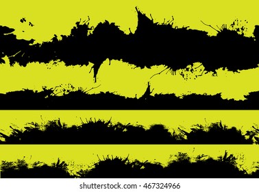 Set of black splashes. Tile ink liquid shapes collection. Abstract vector hand drawn backgrounds. Isolated grunge elements.