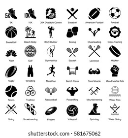 Set of black sport and fitness icons isolated on white background