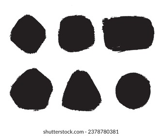 Set of black spots, hand drawn. Pastel chalk frame, vector background. Texture of artistic doodle strokes