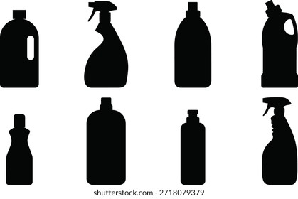 conjunto de garrafas de spray preto e garrafas de detergente